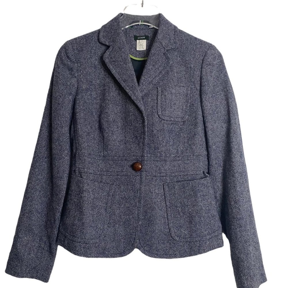 J. Crew Navy Herringbone Wool Blazer